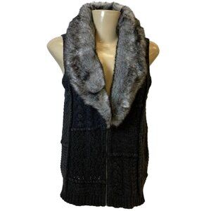 Chicos Graphite Heather Gray Arya Sleeveless Fur Trimmed Sweater Vest Size M RO1
